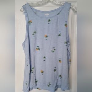 LIKE NEW! Old Navy Women's XL Everywear Tank - baby blue with palm trees